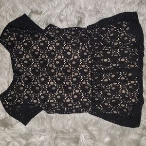 Black Lace High Neck Peplum Top - Large